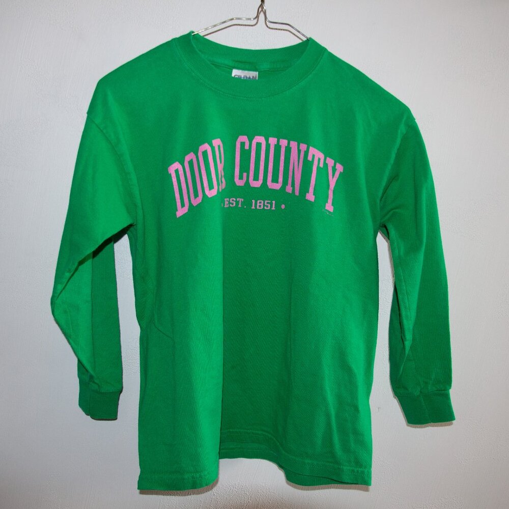 Door County green youth long sleeve tshirt